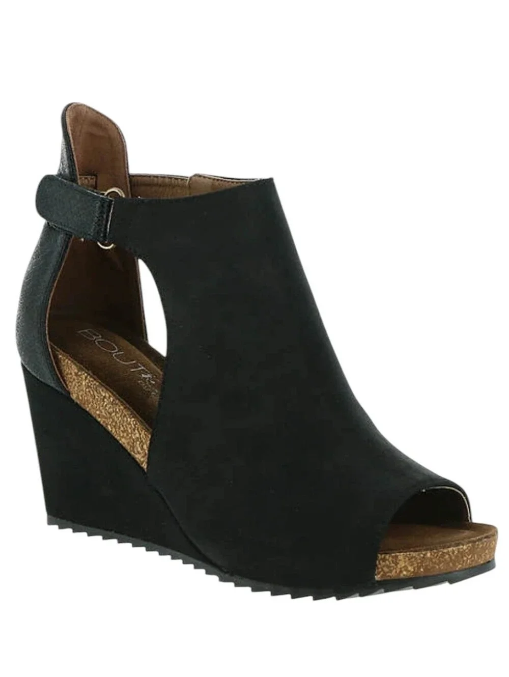 Corkey's Boutique Brand Sunburst Open Toe Wedge Dress Shoe Heels Velcro Black 8
